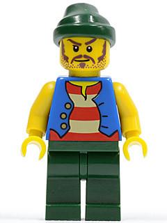 LEGO Minifigure-Pirate Blue Vest, Dark Green Legs, Dark Green Bandana, Long Brown Moustache-Pirates / Pirates II-PI099-Creative Brick Builders